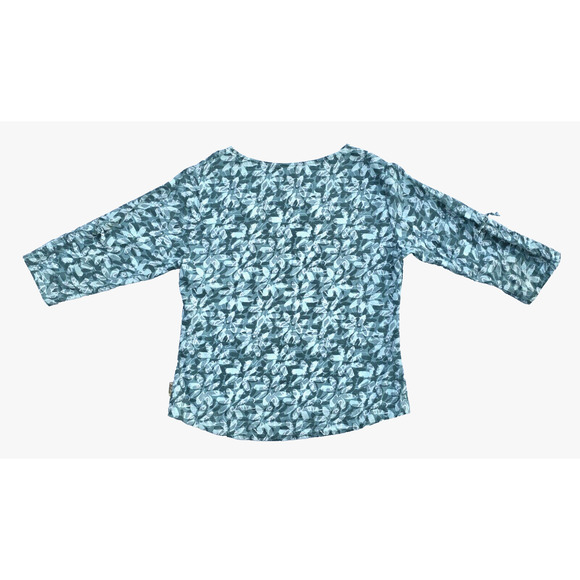 Woolrich Green Floral Top Drawstring 3/4 Sleeve Women's Size Small V-Neck - Picture 7 of 7